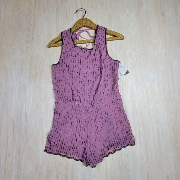Free People Pink Rose Beaded Beauty Embellished Sleeveless Playsuit Romper 2 - Picture 1 of 15
